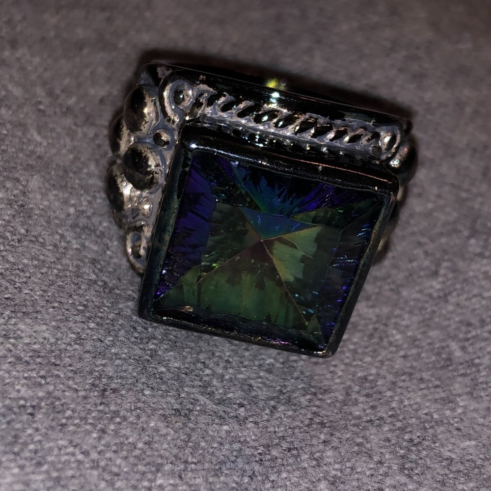 Costume Nautical Faux Opal and Silver Ring Holo